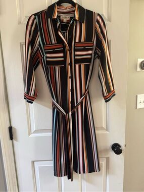 Soho Black Multi-Stripe Midi Shirt Dress